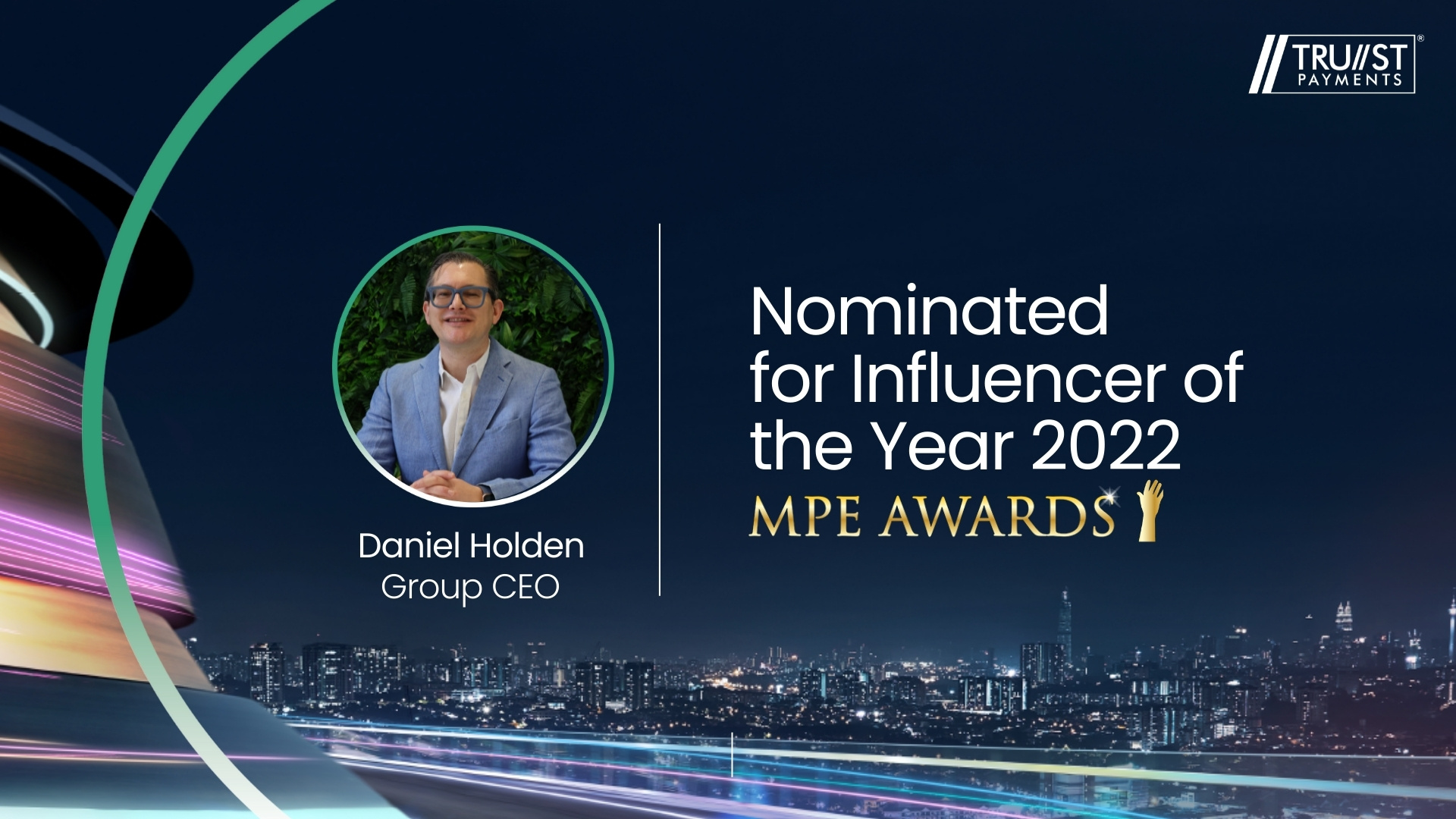 Trust Payments CEO Daniel Holden nominated for Influencer of the Year