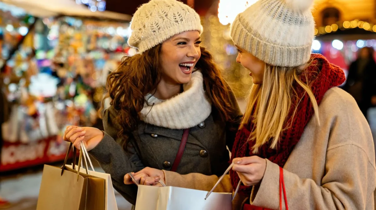 two retail customers shopping during the christmas festive period